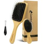 Combetter 2-piece Boar Bristle Hair brush Set, Natural Bamboo Wooden Paddle Hairbrush for Thick Curly Thin Long Short Wet or Dry,Detangling Smoothing Blowdrying for Women Men and Kids