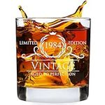 40th Birthday Gifts for Men Women - 1984 Vintage Style Whiskey Glass Drinking Gifts for Men - 40th Birthday Decorations for Men - Over The Hill Gag Gifts for 40 Year Old Man Woman - 11 oz