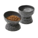 Havniva Ceramic Raised Tilted Cat Bowl, Elevated Food and Water Bowl,Kitty Bowl,Cat Dish, Pet Feeder (Dark Grey, Raised x 1 + Tilted x 1)