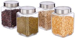 Amazon Brand - Solimo - Set of 4 Glass Jars - 650 ml - BPA-free, Airtight, Transparent