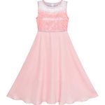 Sunny Fashion Girls Dress Pink Rhinestone Chiffon Bridesmaid Dance Maxi Gown, 12 Years, Light Coral Pink