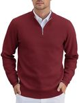 COOFANDY Mens Quarter Zip Sweater Ribbed Knit V Neck Slim Fit Dress Sweater for Fall Winter Wine Red