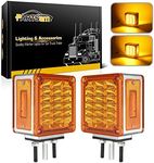 Partsam LED Pedestal Lights Amber/Amber Double Face 39 LED Turn Signal Lights Stud Mount Fender Lights Side Marker Lights for Heavy Truck Trailer Freightliner Peterbilt Kenworth Mack Western Star