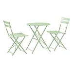 Harbour Housewares 2 Seater Sage Green Round Bistro Garden Table and Chairs Set - 2 Chairs and 1 table 3 Piece Folding Table Chairs Outdoor Patio Balcony Furniture