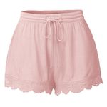 oelaio Women's Plus Size Pajama Shorts Lace Trim Casual Drawstring Boxers High Waist Wide Leg Solid Soft Flowy Bottom Pants,Pink,4X-Large