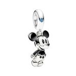 Mickey Dangle Charm, 925 Sterling Silver Charm Fits Pandora Bracelets + Pink Velvet Jewelry Bag