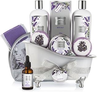 Christmas Bath Gift Basket Set for Women: Relaxing at Home Spa Kit Scented - Lavender and Jasmine with Large Bath Bombs, Salts, Shower Gel, Body Butter Lotion, Bath Oil, Bubble Bath, Loofah & More