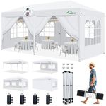 Acepic 10x20 Pop Up Canopy,2 Central Lock Easy Set up Commercial Tent Outdoor Party Tent,6 Removable Sidewalls, Stakes x12, Ropes x6, Hand Bag x1,Sandbags x4 (White, 10 * 20)