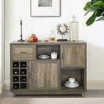 52" W Industrial Sideboard Storage Cabinet with Wine Racks, Open Shelves and Drawer, Large Dining Server Cupboard Framhouse Buffet Table in Washed Tan Finish