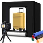 DUCLUS Portable Photo Studio Box 24x24in/60cm, Adjusatable Light Box with 120pcs SMD LED Beads, Photo Shooting Tent with White Light Warm Light and 6 Color Background