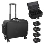 Rolling Makeup Train Case, Professional Trolley Makeup Case with Adjustable Divider, Large Capacity Multi-Functional Cosmetic Organizer for Nail Technicians Hairstylist - Black