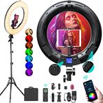 Weeylite 18 inch RGB Ring Light, App Control RGB Light Ring with Stand and Phone Holder/Remoter/Ipad Holder, Dimmable 2500K–8500K CRI 95+ LED Circle Selfie Light for TikTok Selfie Liver Stream Makeup