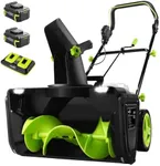 SnapFresh Electric Snow Blower Cordless - 2 x 20V 20 Inch Brushless Snow Blower with 5.0Ah Battery x 2 and Fast Charger, Built-in Dual LED Headlights