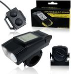 USB Rechargeable Bicycle Light Set, IPX4 Waterproof, Front & Rear LED Lights with Smart Battery Display & Horn Sounds, Night Riding Safety, Integrated Speedometer & Odometer, Bike Computer (Black)