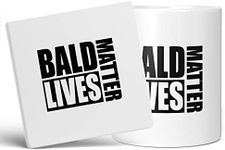 Mug Monster - Bald Lives Matter, Funny Novelty Mug, Joke Gift for Bald Men, Birthday or Fathers Day Present - Ceramic Coffee Cup, Extra Large and Giant Mug Available, 20oz White Mug & Coaster