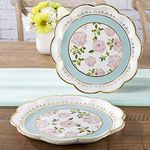 Kate Aspen Tea Time Whimsy 9 in Premium Floral Paper Plates (Set of 16), Pink, Aqua Blue, Blue, Gold, One Size, 28590NA