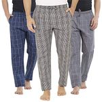 XYXX Men's Super Combed Cotton Checkered Checkmate Pyjamas [Pack of 3] Elasticated Waist, Drawstring | Loungewear for Men in Grey, Black & Pink Checks