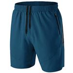 HMIYA Men's Sport Shorts Quick Dry Running Gym Casual Short Lightweight with Zip Pockets(Peacock Blue,EU-2XL/US-XL)