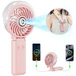 HandFan 5200mAh Portable Misting Fan with Charger, Rechargeable Handheld Personal Mister Fan, Battery Operated Spray Water Mist Fan, Mini Hand Fans for Women, Beach, Travel, Outdoors(Pink)