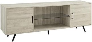 Walker Edison Saxon Mid Century Modern 2 Door Glass Shelf TV Stand for TVs up to 80 Inches, 70 Inch, Birch