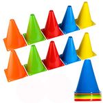 7 Inch Plastic Sport Training Traffic Cones- Set of 10, 5 colors(Orange/Yellow/Red/Blue/Green)