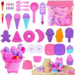 FUTUREPLUSX 42PCS Ice Cream Sand Toys Set, Beach Toys Collapsible Sand Bucket and Shovels Set with Mesh Bag for Kids and Toddlers