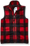 Amazon Essentials Boys' Polar Fleece Vest, Red, Exploded Buffalo Check, X-Small