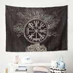 Gamoii Viking Yggdrasil Compass Tree of Life Wall Hangings Wall Towel Tapestry Picnic Beach Towel Yoga Mat Soft Microfibre Fabric Beach Scarf Table Bedspread White 150 x 130 cm