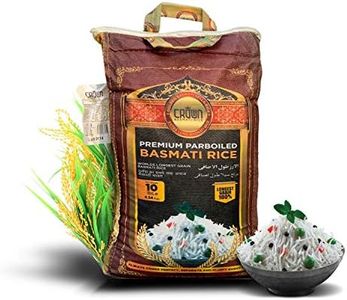 Premium Quality Crown Khushboodaar White Parboiled (Sella) Basmati Rice – White 2 years Aged Basmati Rice – 100% Authentic Extra Long Grain White Basmati Rice From the Foothills of Himalayas 10 lbs.