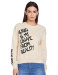 Max Women Women Printed Round Neck Sweatshirt,Beige,L