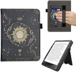 kwmobile Case Compatible with Amazon Kindle Paperwhite (2024)/Colorsoft - Case PU Leather Cover with Magnet Closure, Stand, Strap, Card Slot - Tarot Card Dark Blue/Yellow/Black