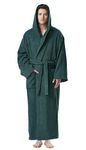 Arus Men's Hooded Classic Bathrobe Turkish Cotton Robe with Full Length Options, Dark Green, S/M