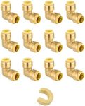 (Pack of 12) EFIELD 3/4-inch 90-Degree Elbow, Push-Fit Brass Fittings to Connect Copper, PEX, CPVC Pipe with 1/2" Disconnect Clip (12, 3/4-inch)