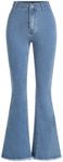 Milumia Girl's Raw Hem Flare Jeans Long Bell Bottom Wide Leg Denim Pants with Pockets Blue 9 Years