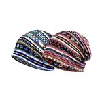 2 Pieces of Geometric Pattern Hats, Dual-Purpose Windproof Bandanas, Women's Wrap Hats, Ethnic Style Loose Headgear, Elastic Cotton Hats