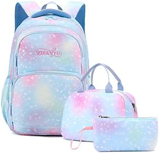 Tanou 3PCs School Bag with Lunch Bag Pen Bag, Kids Backpack for Girls 10-14, Ultralight Bookbag for Primary Middle School, Blue Love, Schoolbag Set