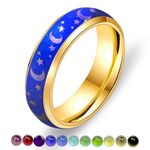 Uloveido 6mm Color Change Mood Ring Stainless Steel Moon and Star Ring Comfort Fit Mood Rings for Men Women Y4192 (Gold Size 8)