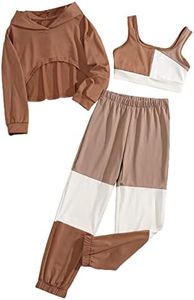 Milumia Girl's 3 Piece Outfits Colorblock Crop Tank Top and Sweatpants with Long Sleeve Hoodie Multicolor 9 Years