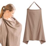 Muslin Nursing Cover for Breastfeeding, Soft&Breathable Cotton Breastfeeding Cover for Women,Privacy Nursing Covers with Arch Neckline Adjustable Hoop for Mother Nursing Apron(Brown）