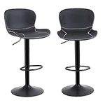 Youhauchair Bar Stools Set of 2, PU Leather Counter Height Barstools with Back, Height Adjustable Swivel Bar Chairs, Modern Armless Kitchen Island Stool, Black