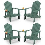 Tangkula Oversized Adirondack Chair, Patio Lounge Chairs w/Adjustable Cup Holder, HIPS Armchairs Slatted Chair, Outdoor Weather Resistant Fire Pit Chair for Deck Backyard Garden Porch (4, Green)