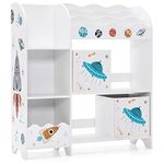 COSTWAY Kids Storage Unit, Toy and Book Organizer with 5 Shelves, 2 Boxes, 3 Slots, Multi-Functional Children Display Cabinet Bookshelf for Playroom, Bedroom, Living Room (UFO)