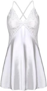 Avidlove Lingerie for Women Slip Sleepwear Crisscross Lace Trim Nightwear White XL