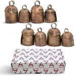 Akatva Christmas Bells for Decoration – Cow Bells for Rustic Christmas Decor – Gold Bells for Christmas Decorations – Vintage Bells – Rustic Bells on Rope – Bells for Crafts – Set of 8 Rustic Brass