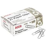 ACCO Recycled Paper Clips, Size No. 1, Silver, Box of 100 Clips (A7072365A)