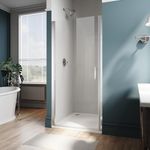 ELEGANT Pivot Hinged Semi-Frameless Shower Door 28'' W x 72'' H, 1/4" Clear Glass Shower Panel, Pivot Swing Corner Shower Door, Chrome Finish