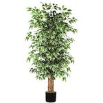 GTIDEA 6ft Artificial Tree Ficus, Tall Faux Trees Indoor with Natural Trunk and Fake Silk Tree Fake Plants for Summer Home Decor Living Room Outdoor Balcony House Office (Included Dried Moss)