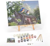 Ledgebay DIY Paint by Numbers Kit for Adults Framed Canvas Beginner to Advanced Paint by Numbers Kit Kits Include Acrylic Paint Set Brushes Tabletop Easel (Rural Route Bluebirds 12"x16" Framed)