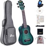 Winzz Kids Adults Ukulele Soprano Beginner Kit, 21 Inches Ukulele Set Blue-green with 8 Accessories, Unique Color Design