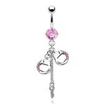 Pierced Owl - 14GA 316L Stainless Steel CZ Crystal Dangling Handcuffs Belly Button Ring, Metal, cubic-zirconia